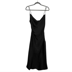 Black Forever 21 Women's Satin Cowl Neck Asymmetrical Midi Dress